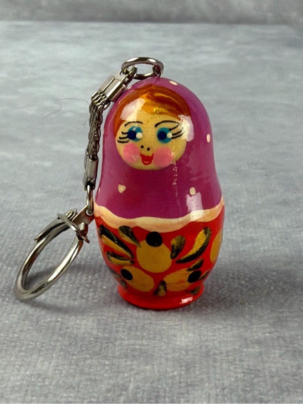 Hand-Painted Matryoshka Wood Doll Keychain — Folk Art